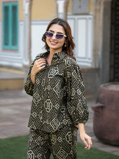 Brown Floral Print Pure Cotton Straight Co-ord Set