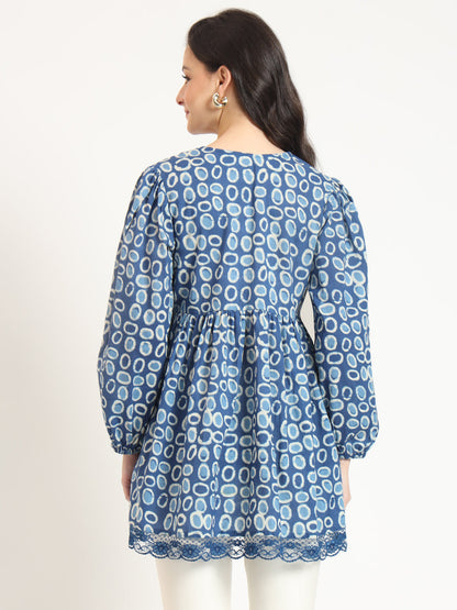 Blue Cotton V-Neck Top