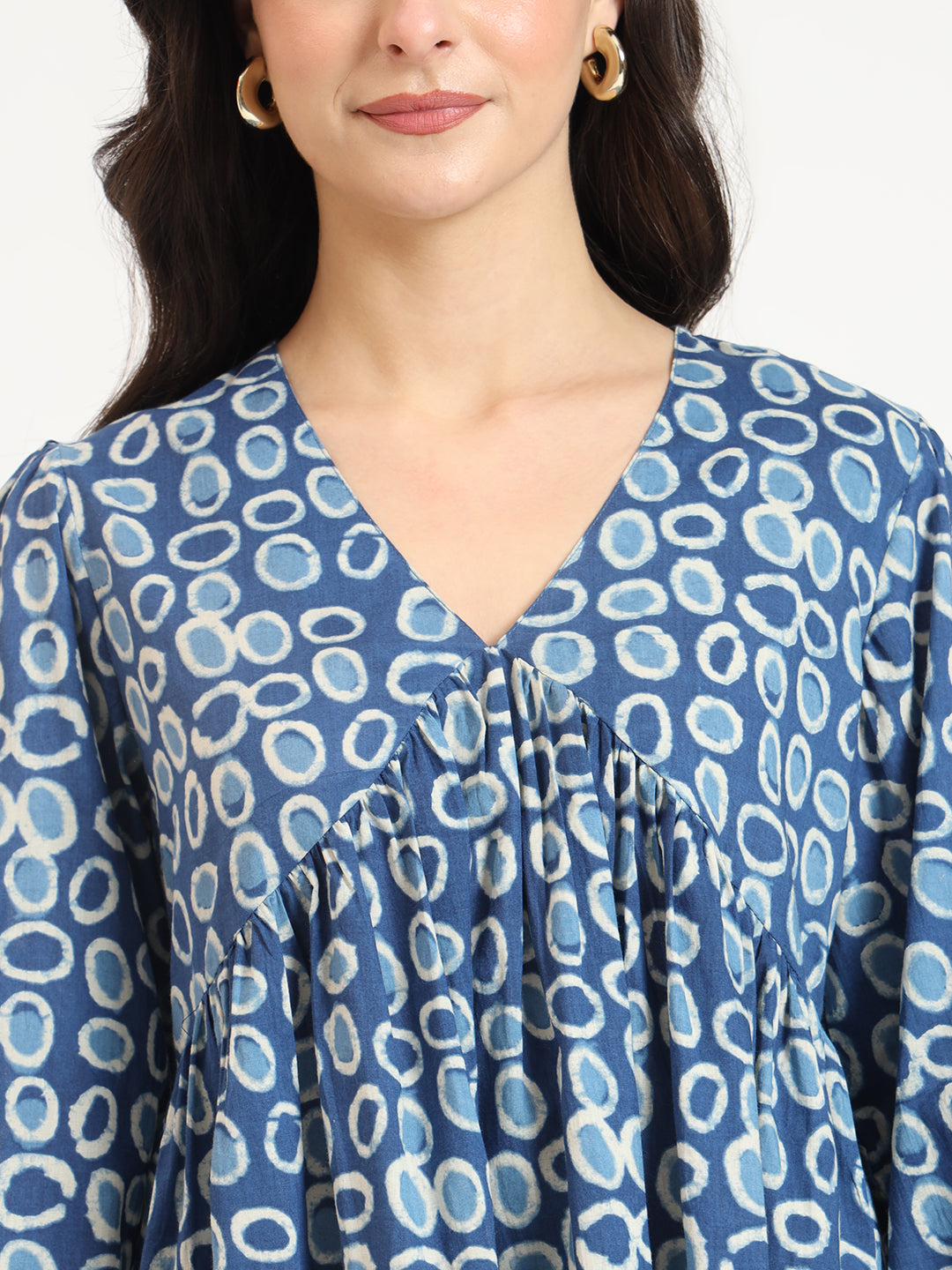 Blue Cotton V-Neck Top