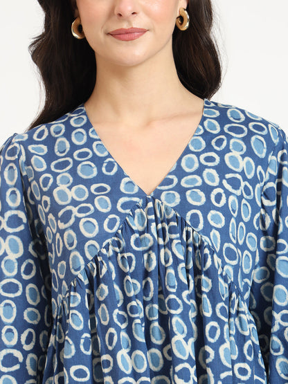 Blue Cotton V-Neck Top