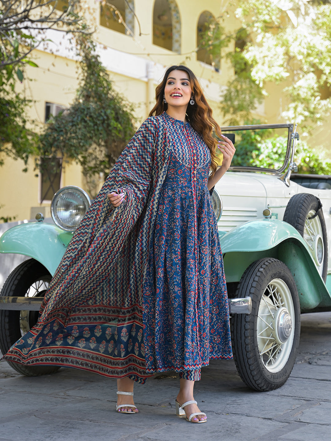 Multicolor Floral Print Cotton Fabric Kurta  Pant With Dupatta
