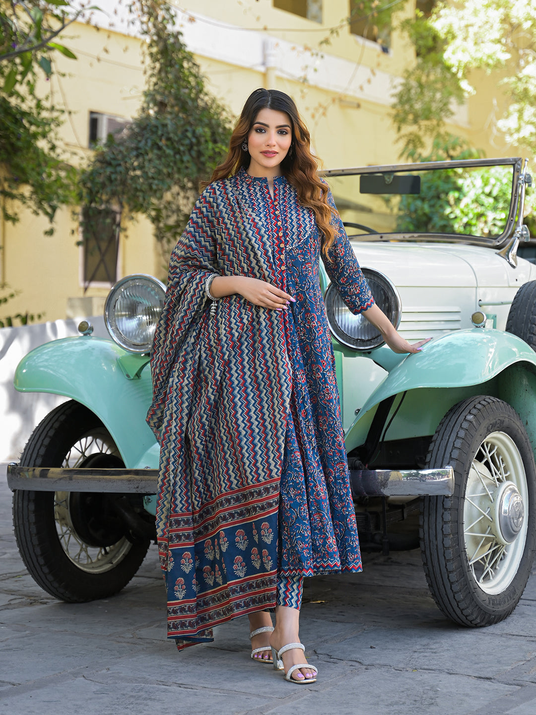 Multicolor Floral Print Cotton Fabric Kurta  Pant With Dupatta