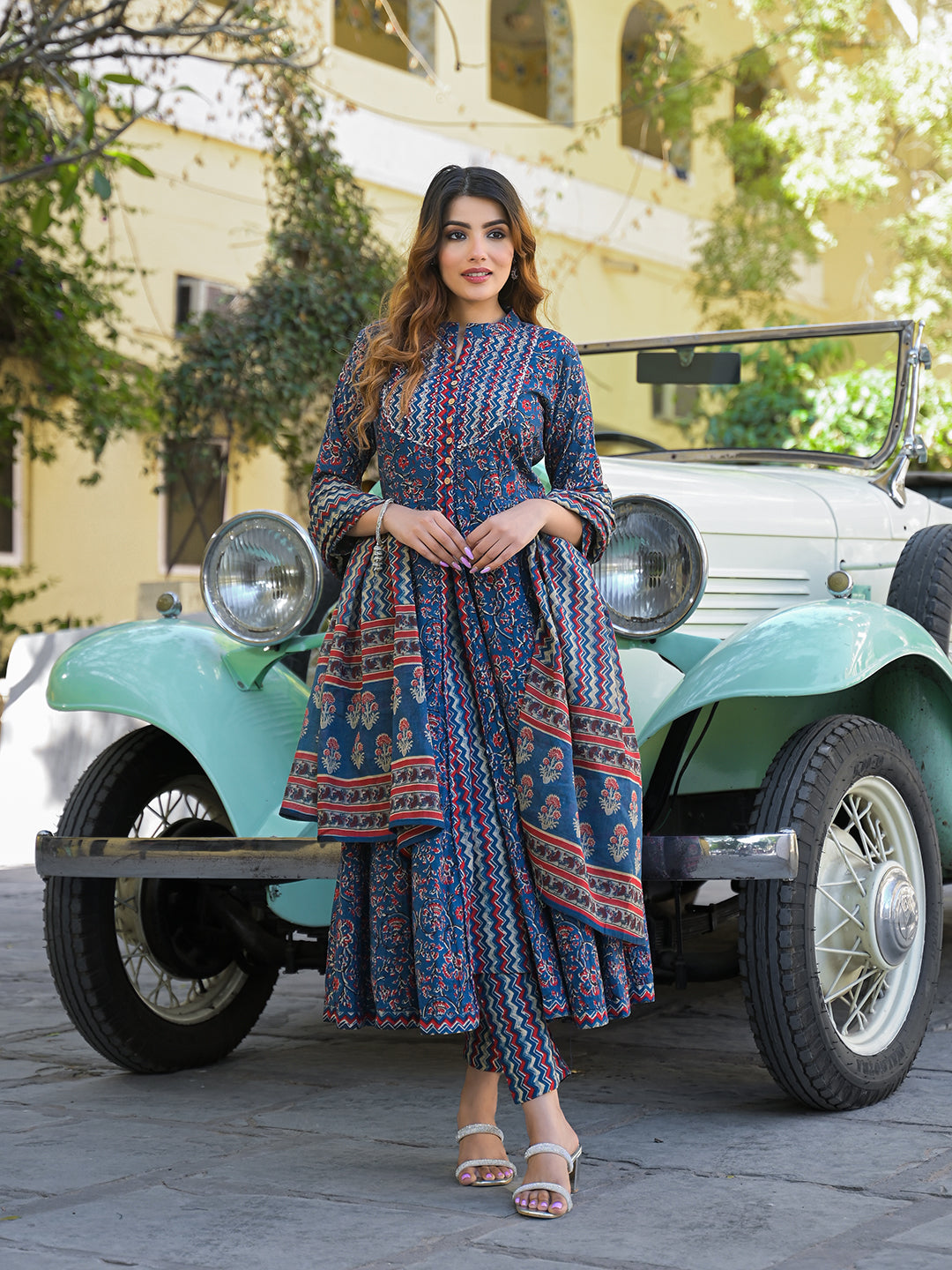 Multicolor Floral Print Cotton Fabric Kurta  Pant With Dupatta