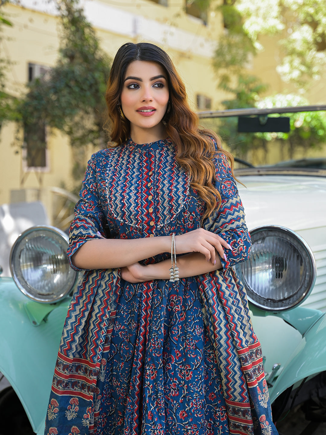 Multicolor Floral Print Cotton Fabric Kurta  Pant With Dupatta