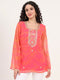 Pink Leheriya Gotta Patti Work Geogratte Round Neck Top