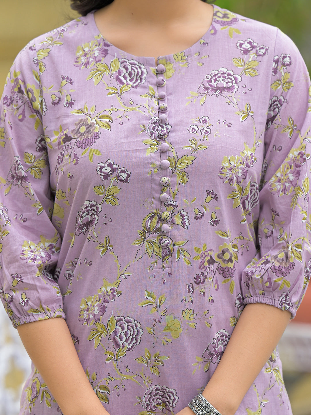 Purple Cotton Printed Kurta haram Pant Sets