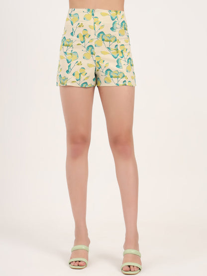 Green Floral Print Rayon Fabric  Shirts Shorts With Crop Top Co-ord set