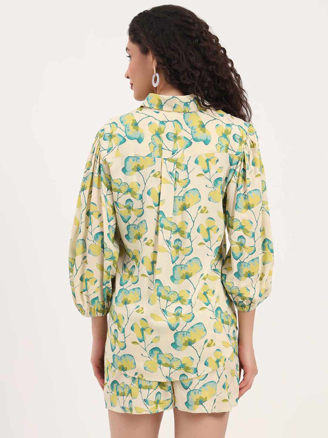 Green Floral Print Rayon Fabric  Shirts Shorts With Crop Top Co-ord set