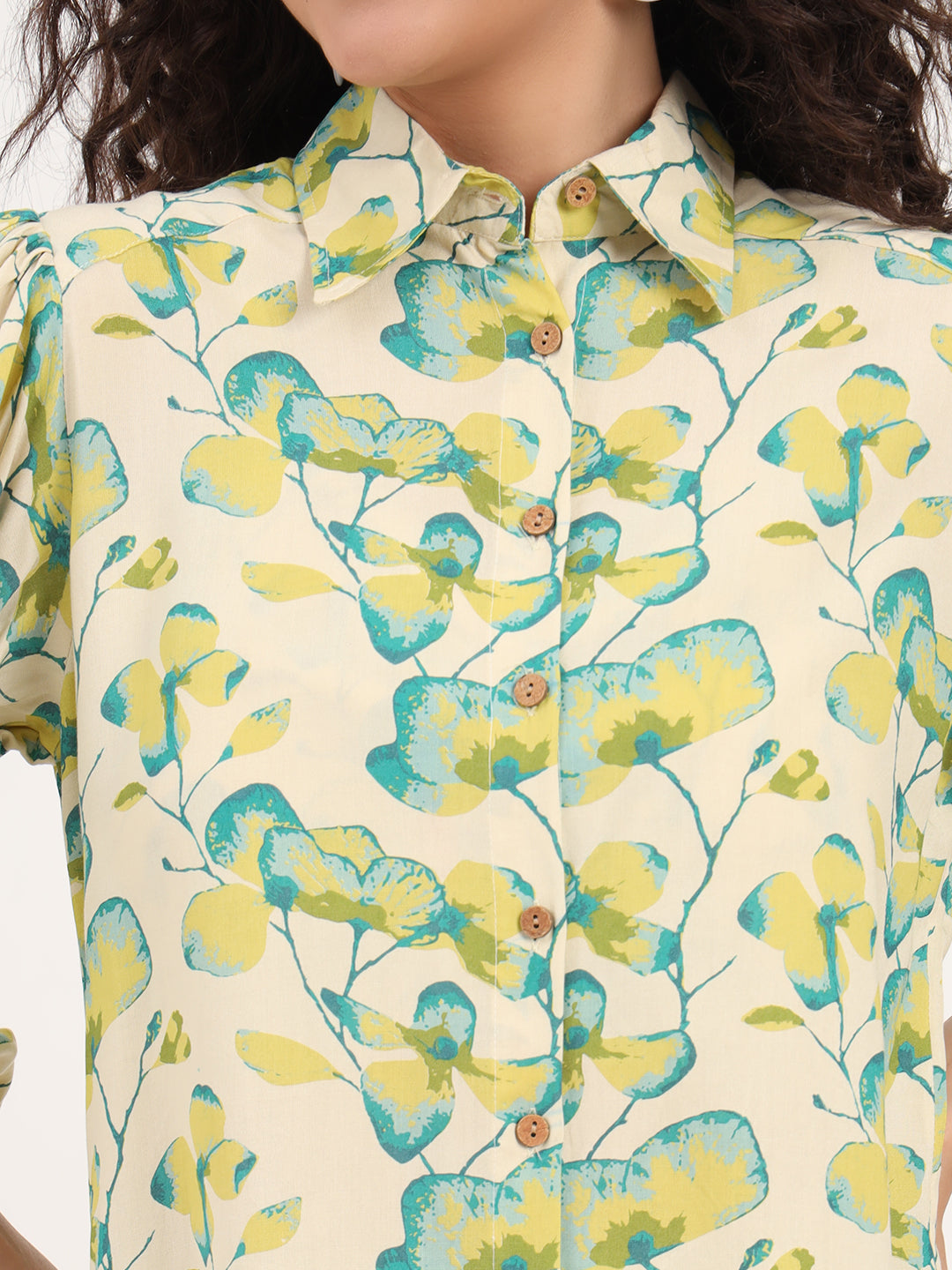 Green Floral Print Rayon Fabric  Shirts Shorts With Crop Top Co-ord set
