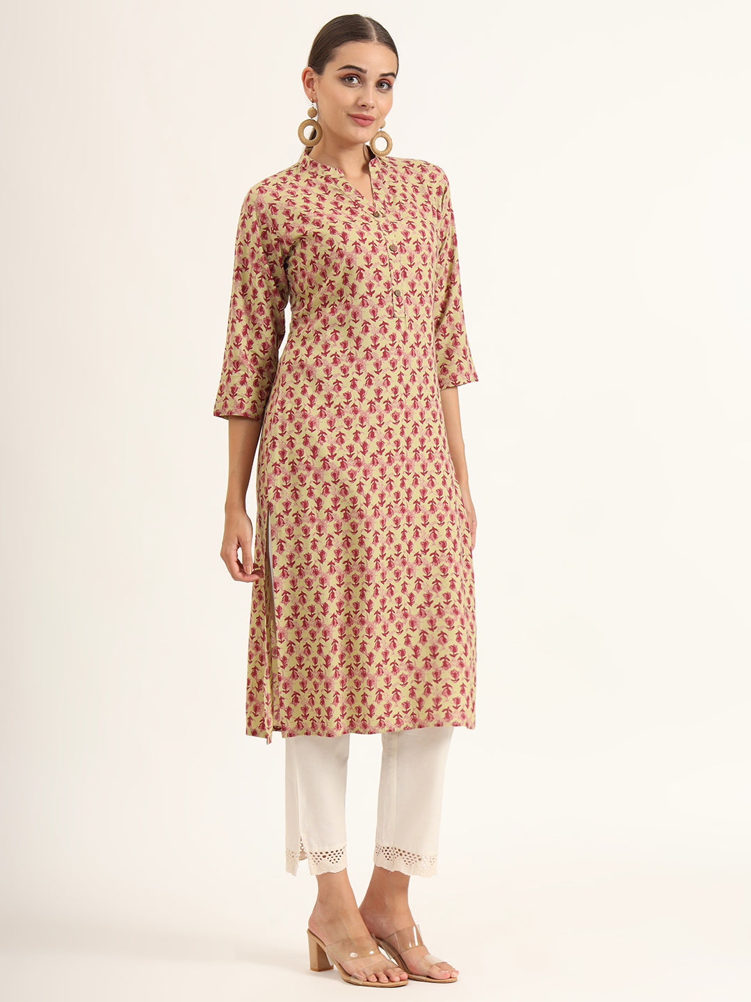 Red Floral Print Pure Cotton Straight Kurta