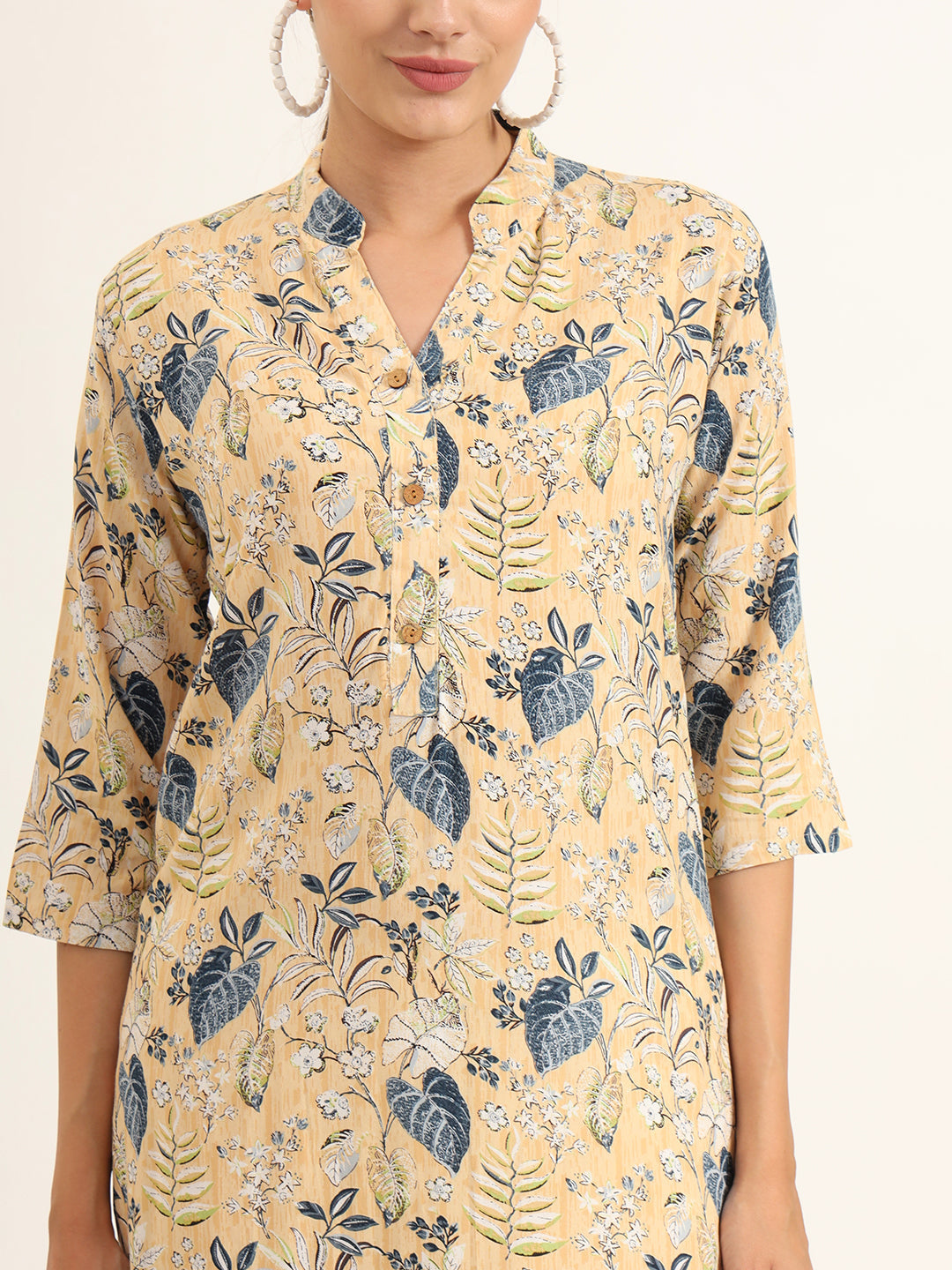 Yellow Floral Print Rayon Straight Kurta