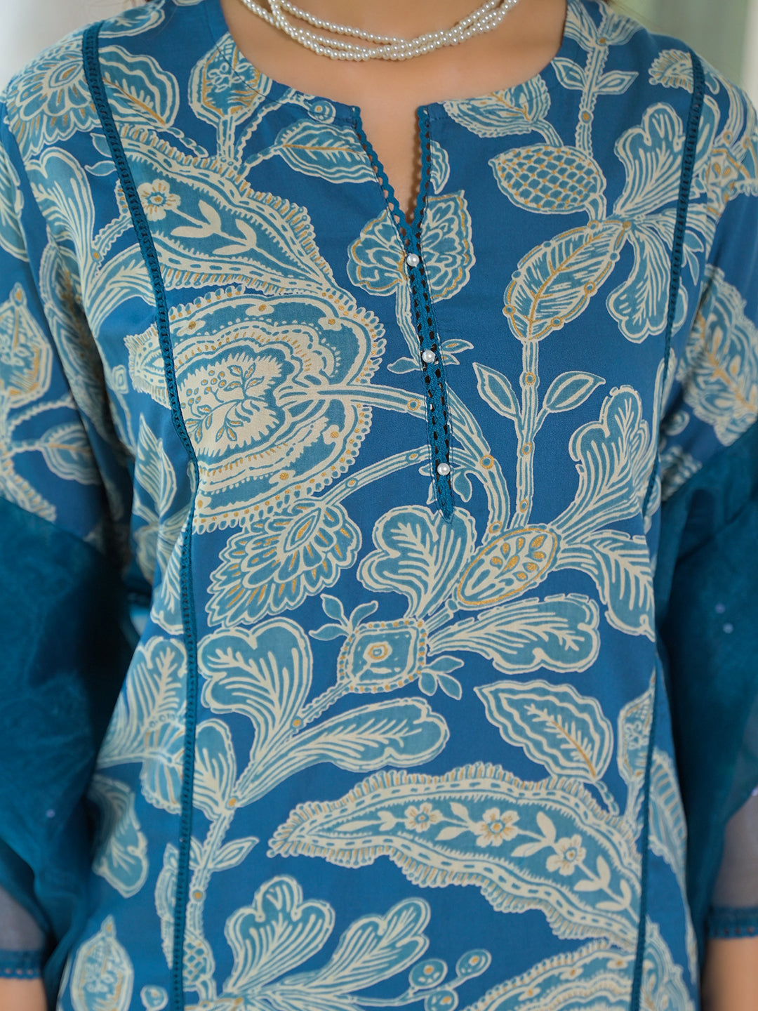 Blue Rayon Floral Printed Kurta Pant with Dupatta