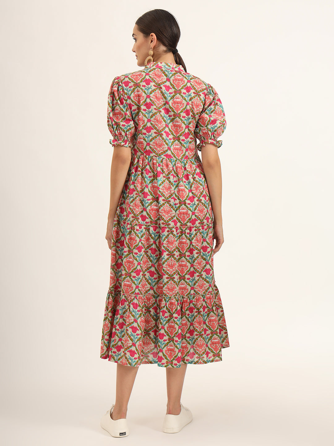 Multi Color Floral Print Midi Dress