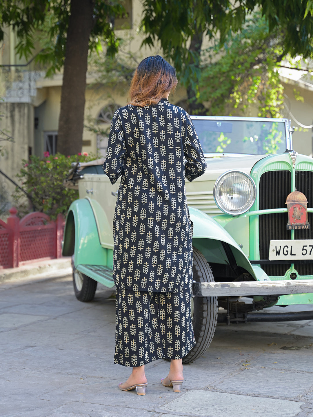 Black Ethnic Printed Rayon Kurta With Trouser