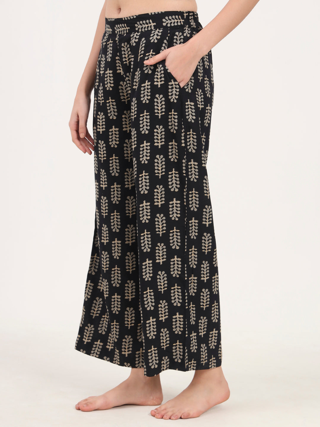 Black Printed Cotton Night Suit Set