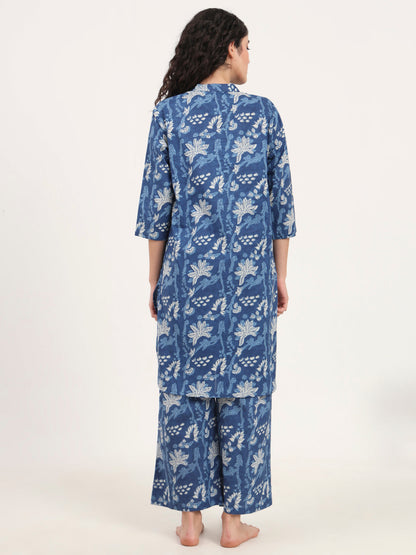 Indigo Blue cotton Night Suit Set for women
