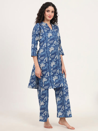 Indigo Blue cotton Night Suit Set for women