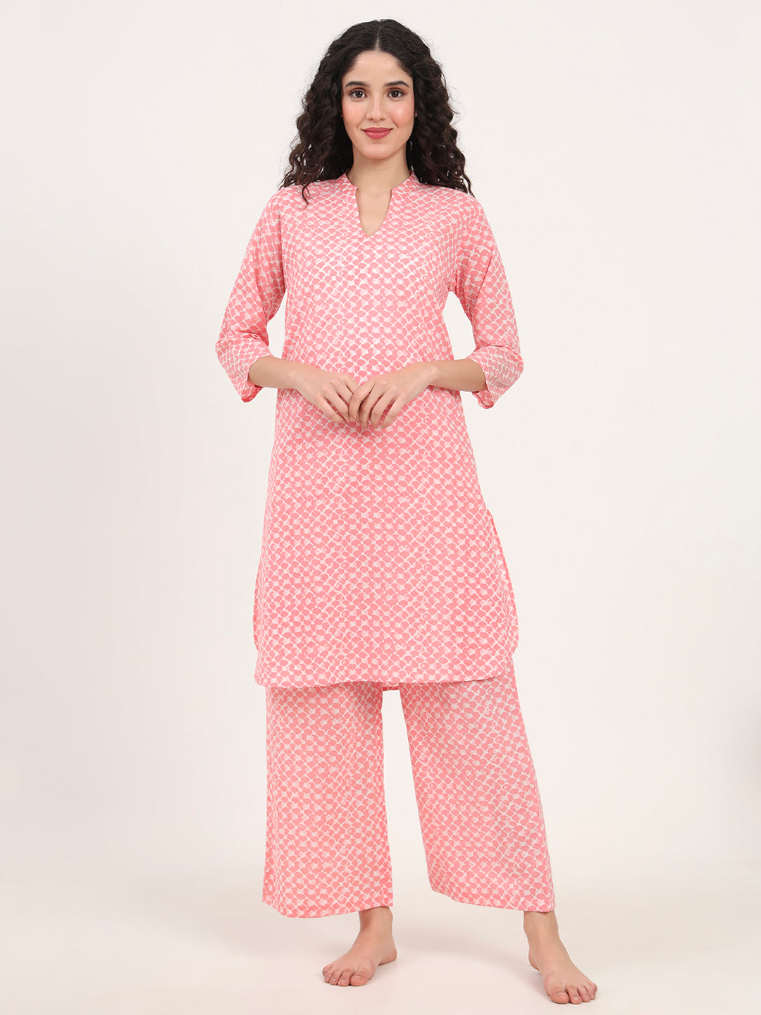 Light Pink Cotton Night Suit Set for women