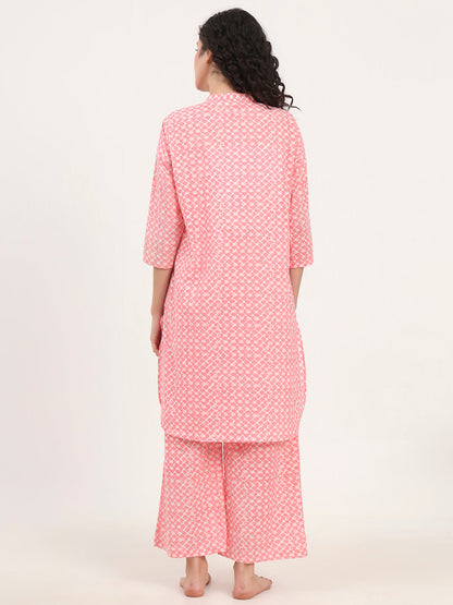 Light Pink Cotton Night Suit Set for women