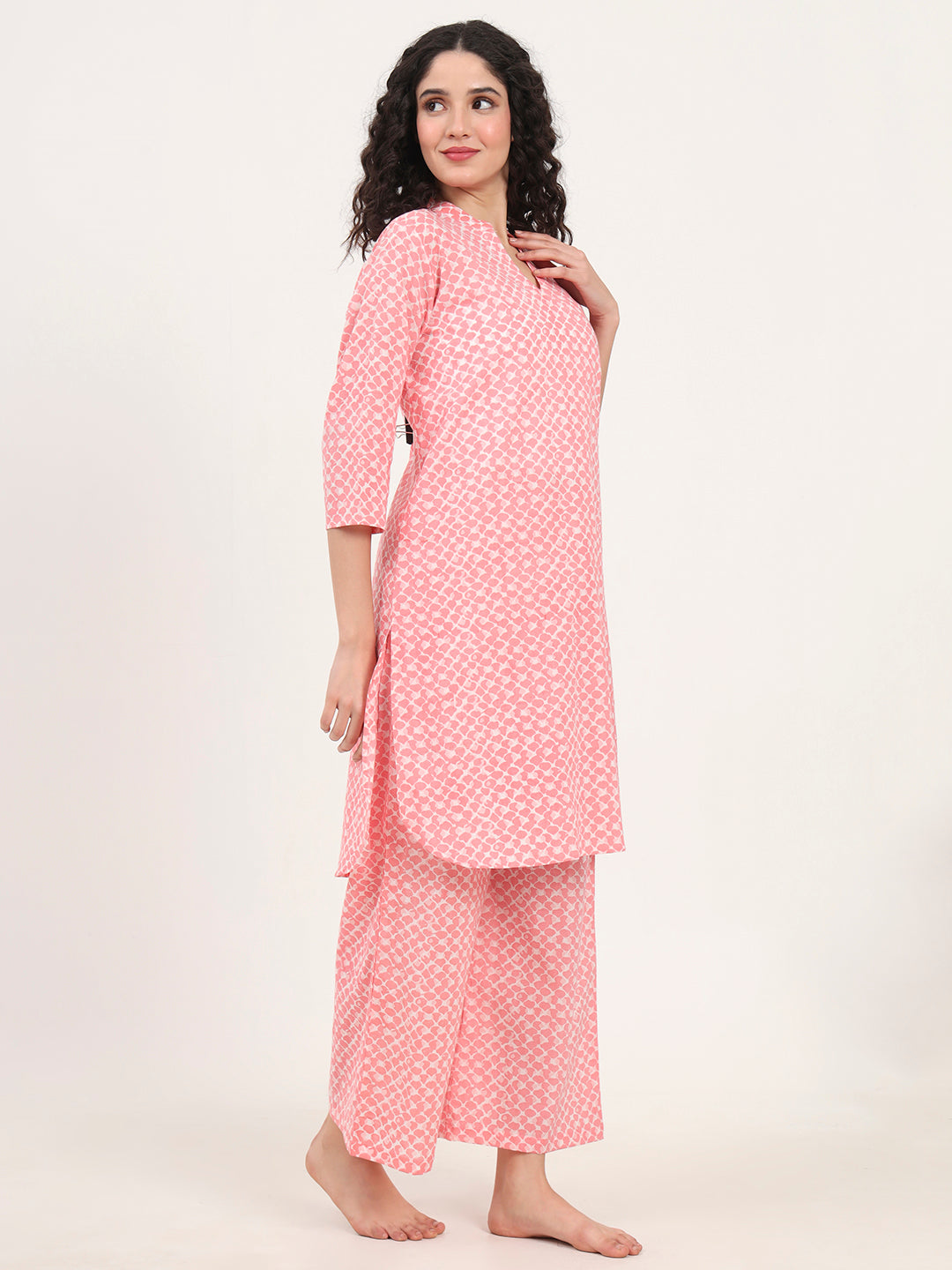 Light Pink Cotton Night Suit Set for women