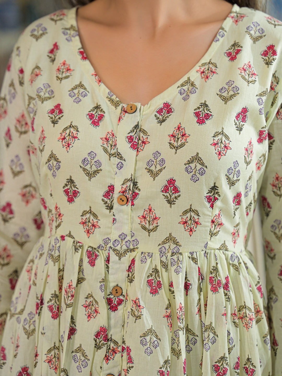 Divena Cream Ethnic Motif Cotton Dress
