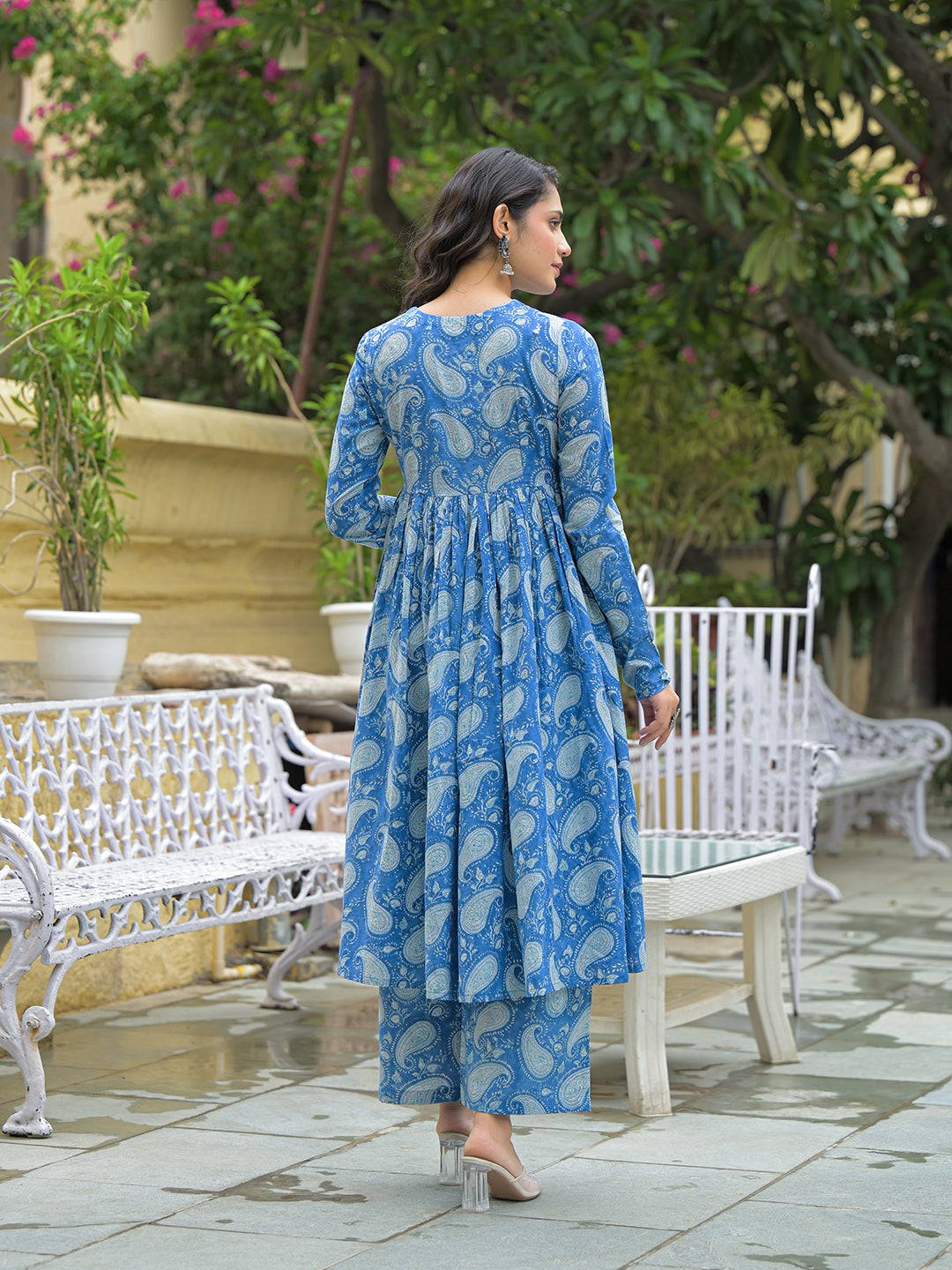 Blue Cotton Paisley Printed Kurta Pant Set With Dupatta