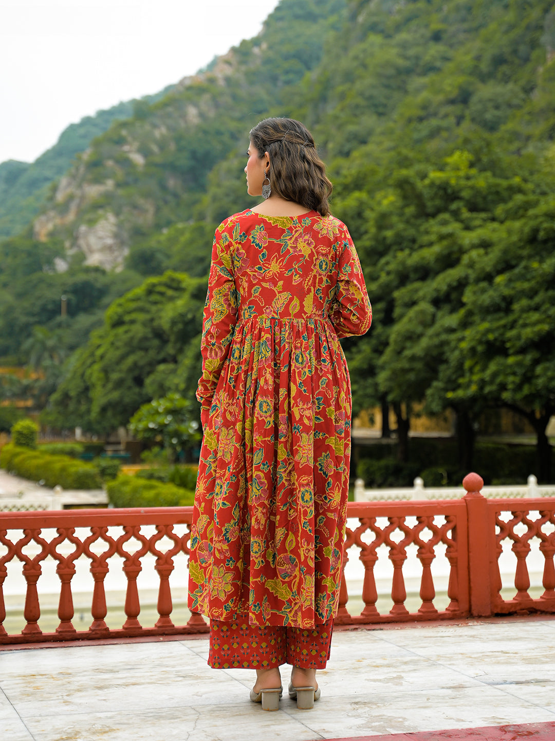 Red Cotton Straight Kurta Pant With Dupatta