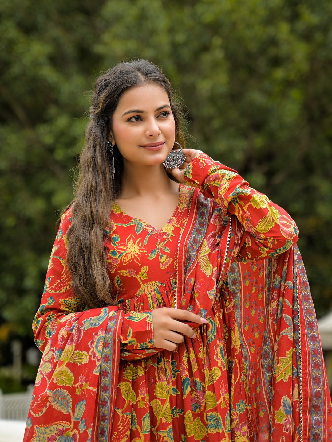 Red Cotton Straight Kurta Pant With Dupatta