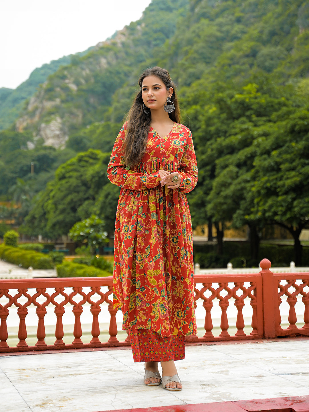 Red Cotton Straight Kurta Pant With Dupatta