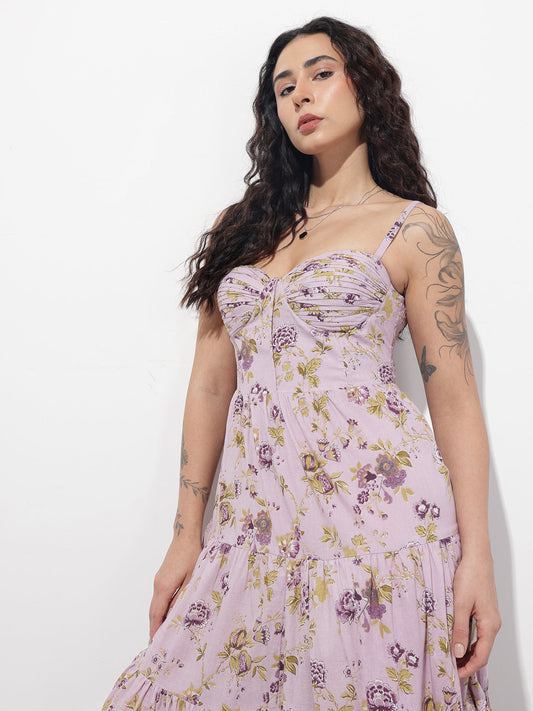 Light Purple Shoulder strap Cotton Dress