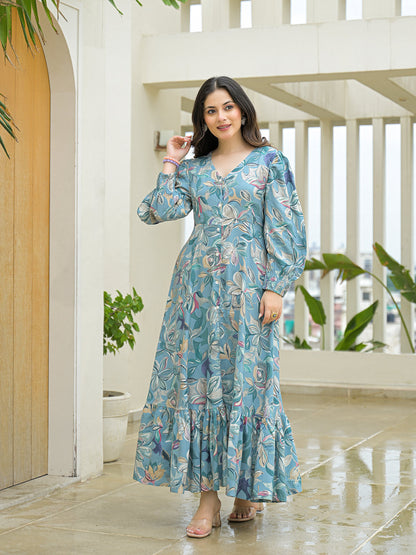 Sky Blue Rayon Flare Dress