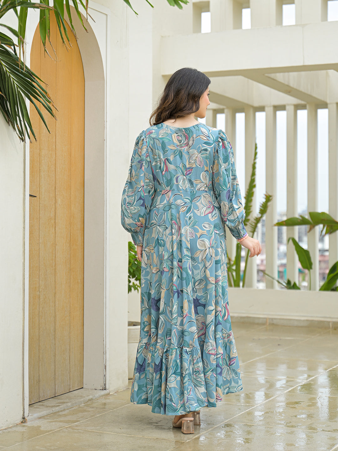 Sky Blue Rayon Flare Dress