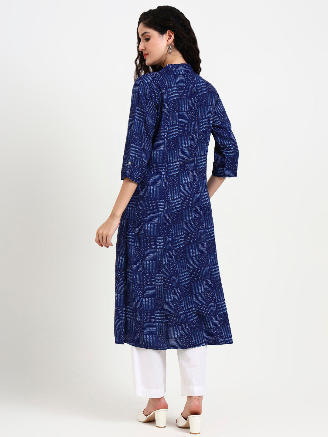 Indigo Blue Geometric Print Rayon Kurta