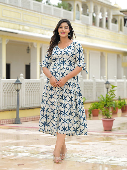 Cream Rayon Flare Midi Dress