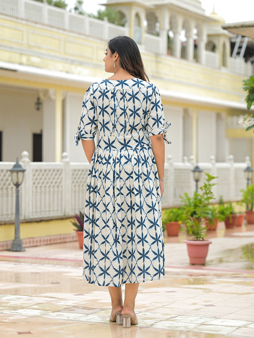 Cream Rayon Flare Midi Dress
