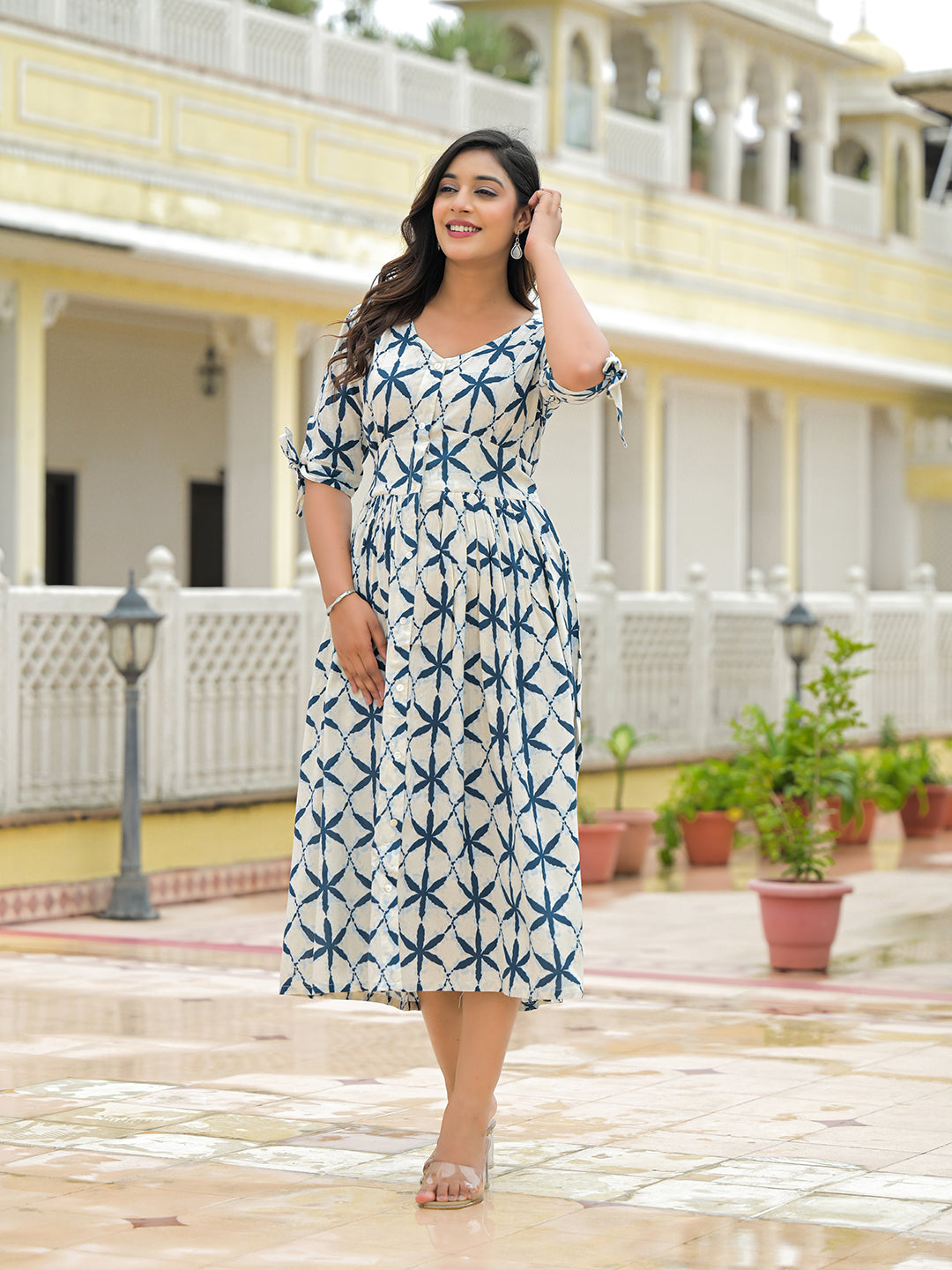 Cream Rayon Flare Midi Dress