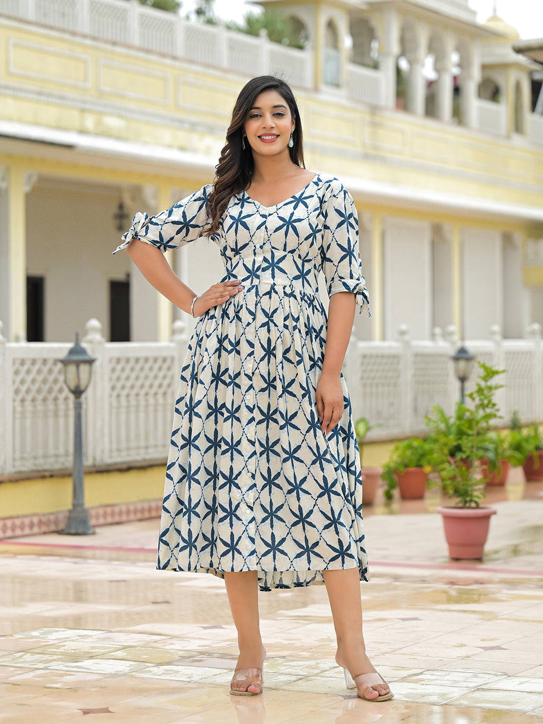Cream Rayon Flare Midi Dress