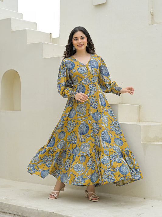 Mustard Rayon Flare Dress