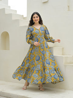 Mustard Rayon Flare Dress