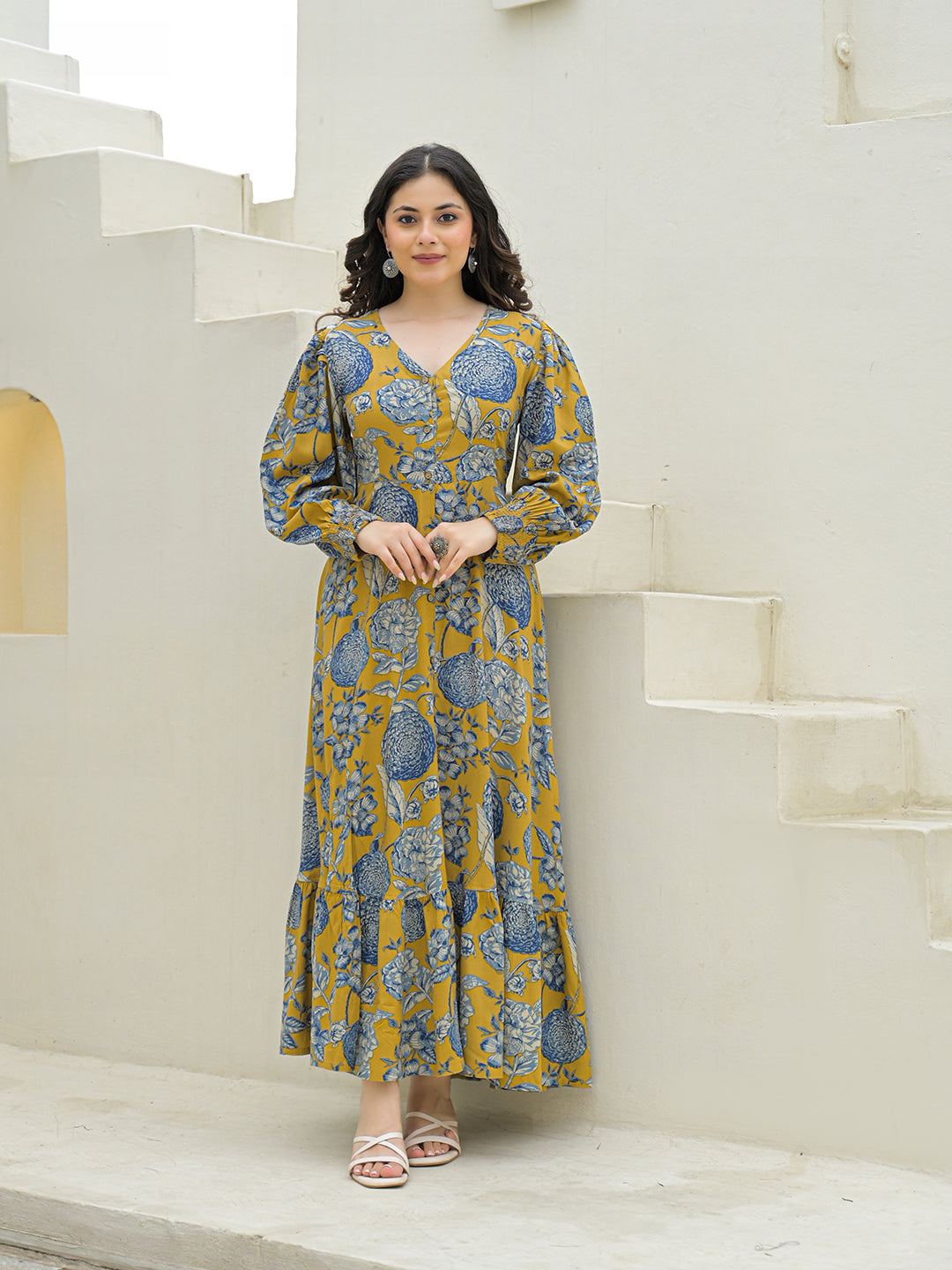 Mustard Rayon Flare Dress