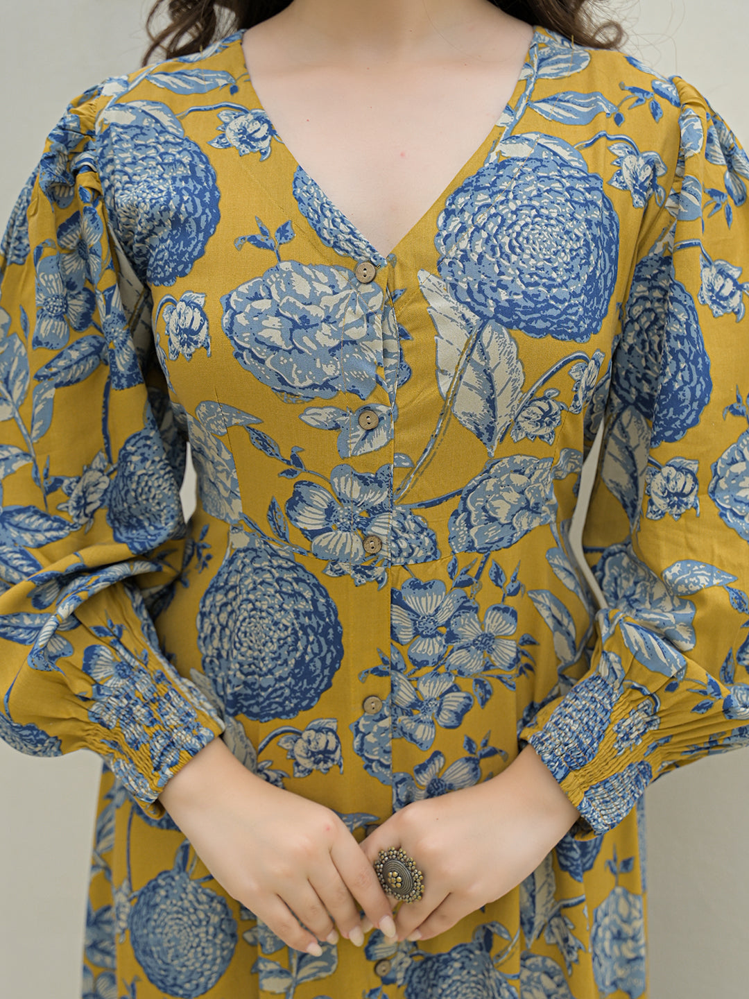 Mustard Rayon Flare Dress