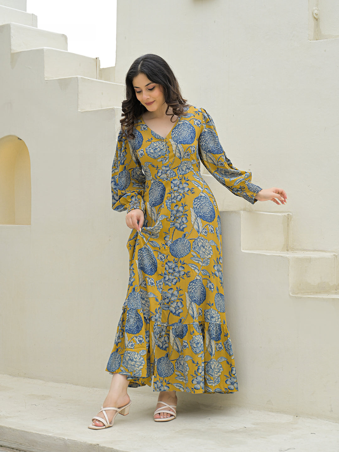 Mustard Rayon Flare Dress