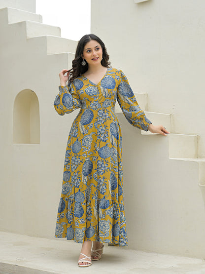 Mustard Rayon Flare Dress