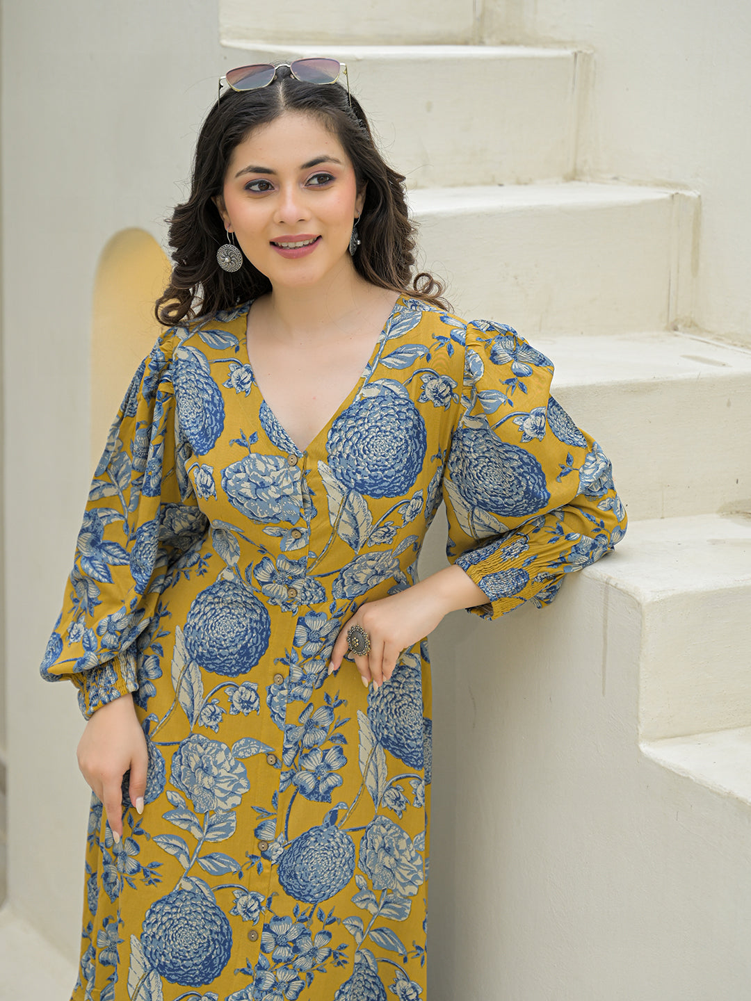 Mustard Rayon Flare Dress