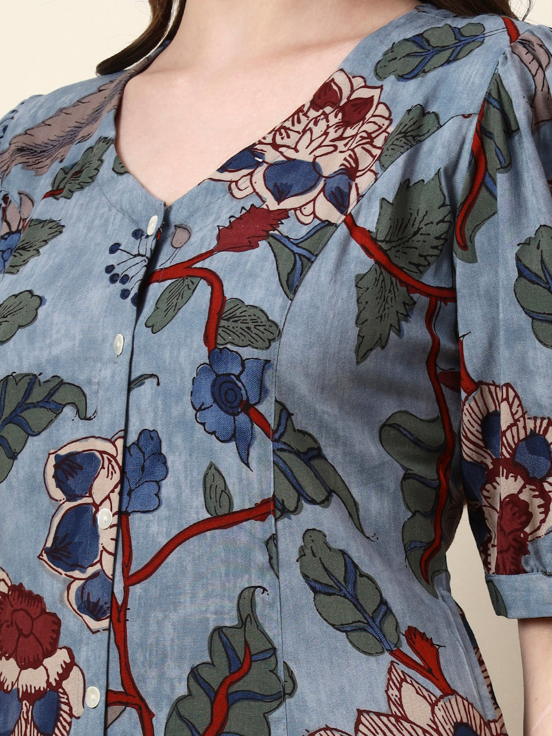 Divena Sky Blue V-Neck Rayon Dress