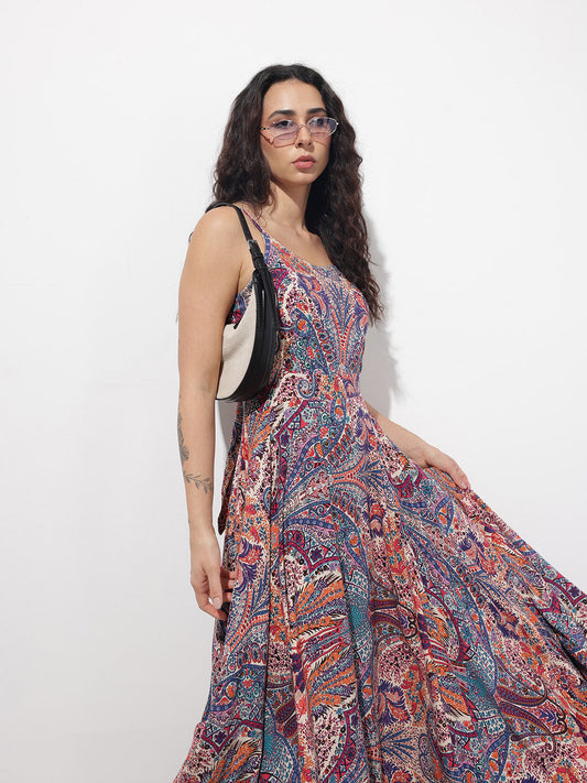 Multi Colored Shoulder strap Rayon Dress