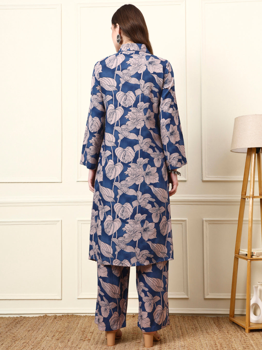 Divena Blue Shirt Coller Long Sleeves Rayon Co-ord Sets