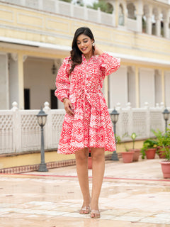 Pink Cotton Midi Dress