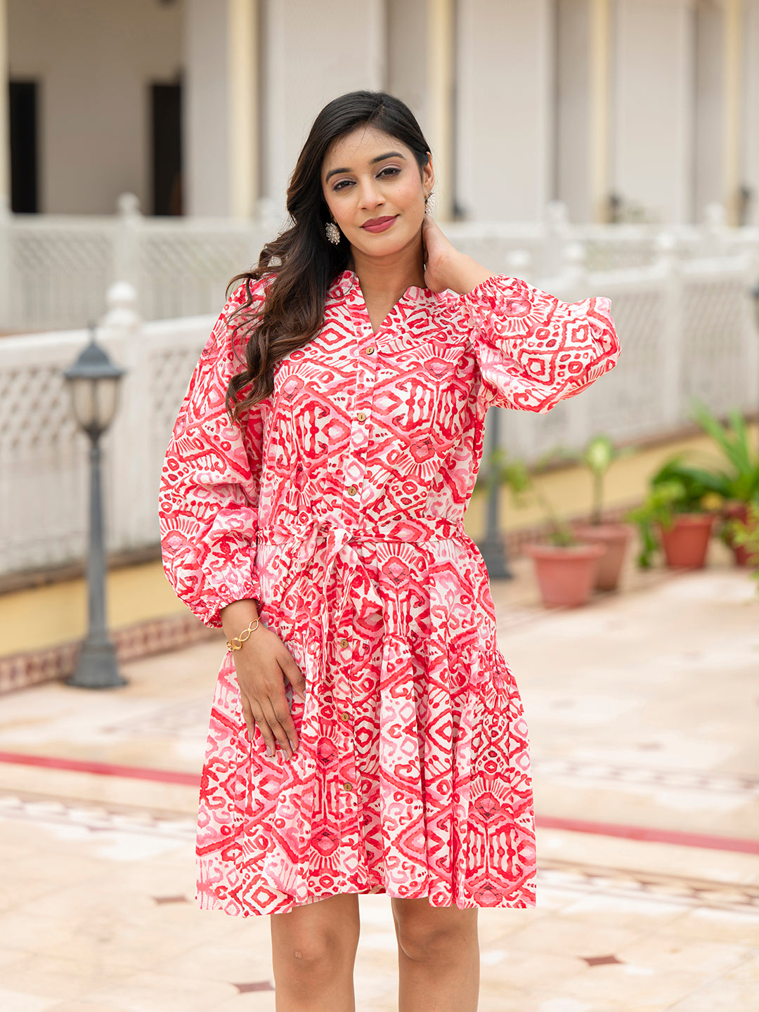 Pink Cotton Midi Dress