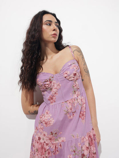 Purple Shoulder strap Cotton Dress